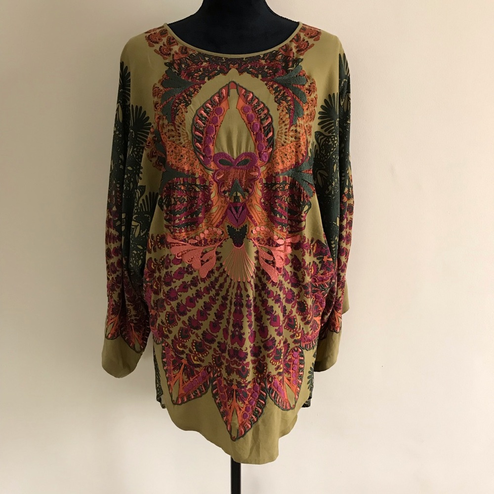 Free People olive green Embroidered Mini dress